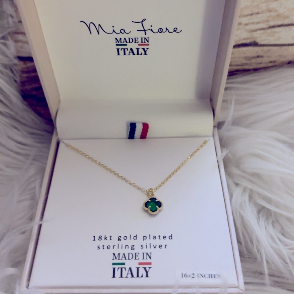 Brand New Mia Fiore 18kt gold plated sterling silver green clover leaf necklace - Picture 7 of 7